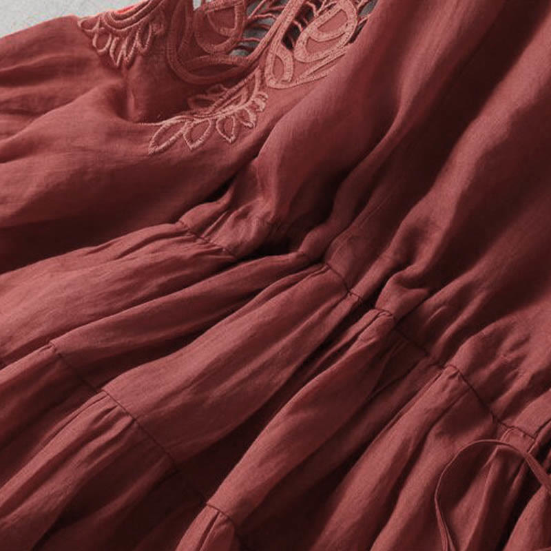 Vestido midi con bolsillos, mangas abullonadas y bordado de Buddha Stones - image 11