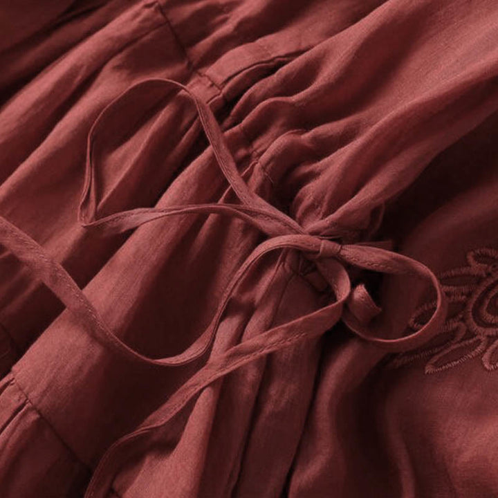 Vestido midi con bolsillos, mangas abullonadas y bordado de Buddha Stones - image 16