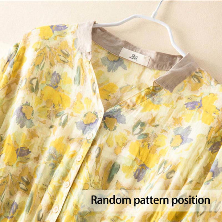 Vestido midi con estampado floral en contraste de color y media manga con bolsillos de Buddha Stones - image 14