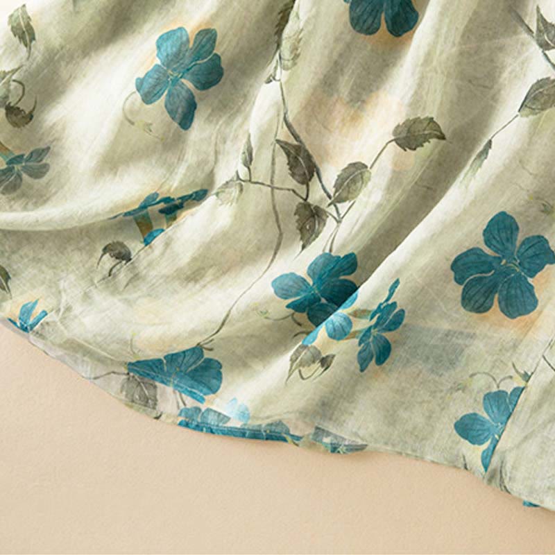 Vestido midi con estampado floral en contraste de color y media manga con bolsillos de Buddha Stones - image 5