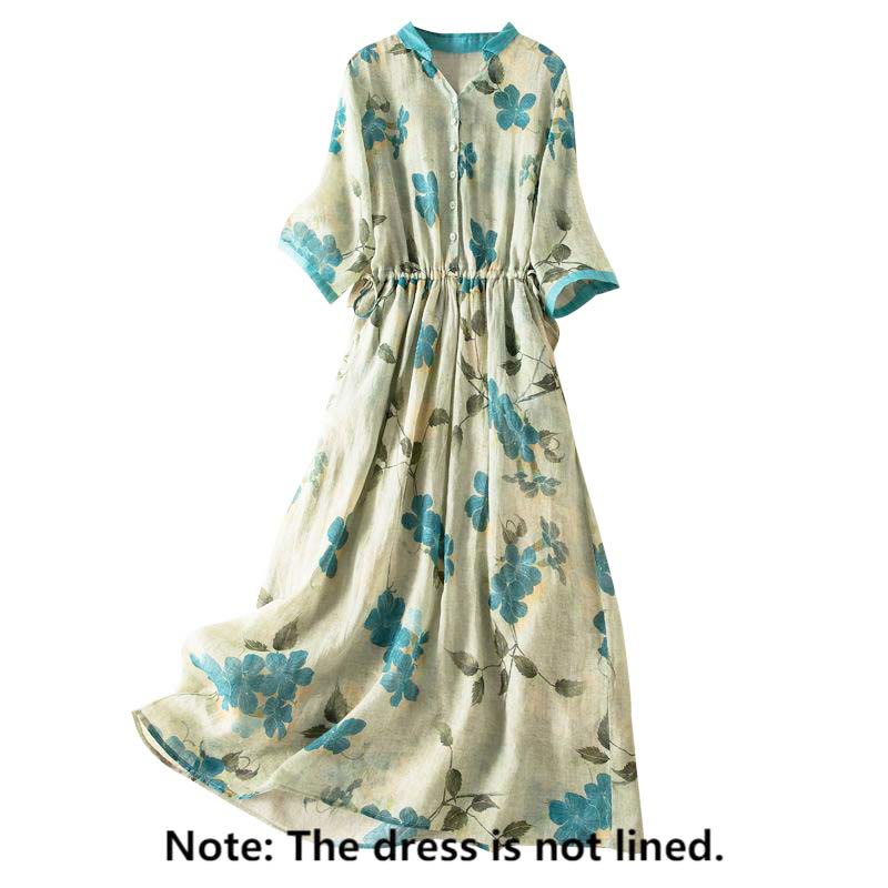 Vestido midi con estampado floral en contraste de color y media manga con bolsillos de Buddha Stones - image 2