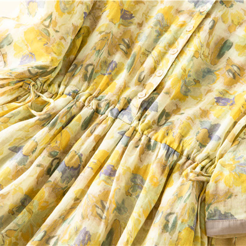 Vestido midi con estampado floral en contraste de color y media manga con bolsillos de Buddha Stones - image 18