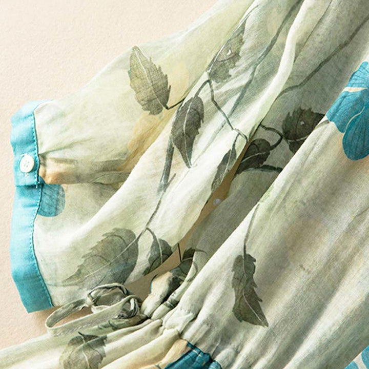 Vestido midi con estampado floral en contraste de color y media manga con bolsillos de Buddha Stones - image 9