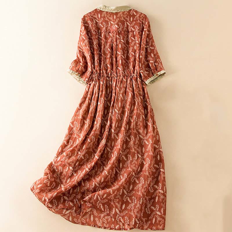 Vestido midi con estampado floral en contraste de color y media manga con bolsillos de Buddha Stones - image 23