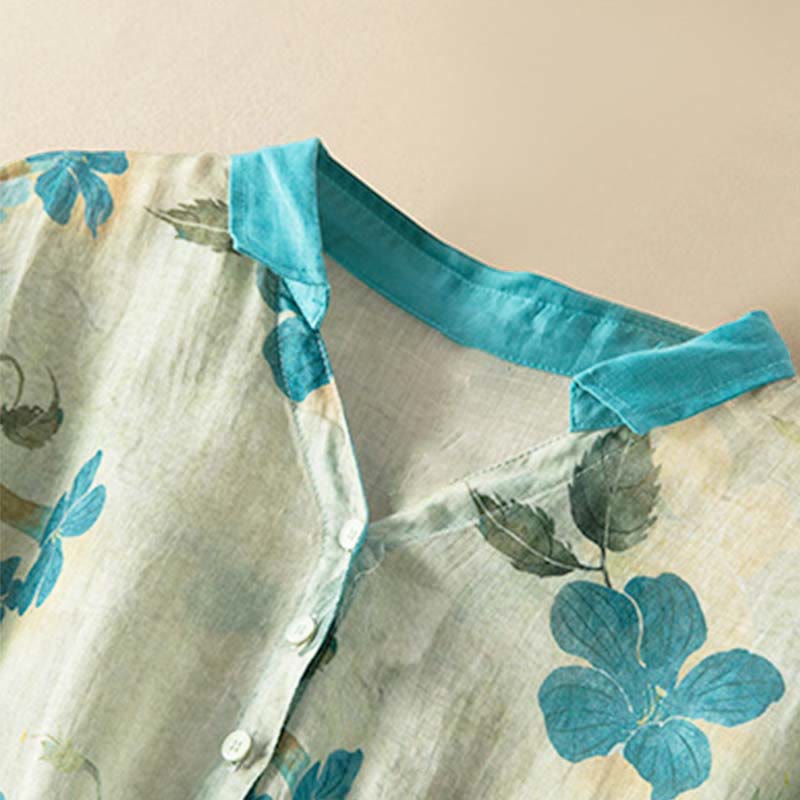 Vestido midi con estampado floral en contraste de color y media manga con bolsillos de Buddha Stones - image 8