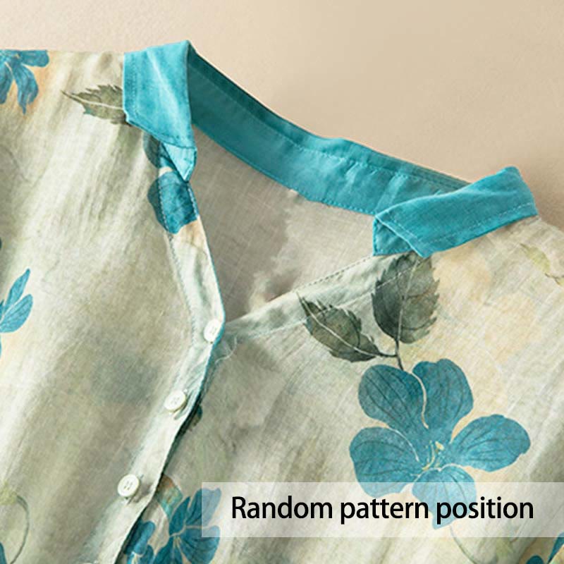 Vestido midi con estampado floral en contraste de color y media manga con bolsillos de Buddha Stones - image 1