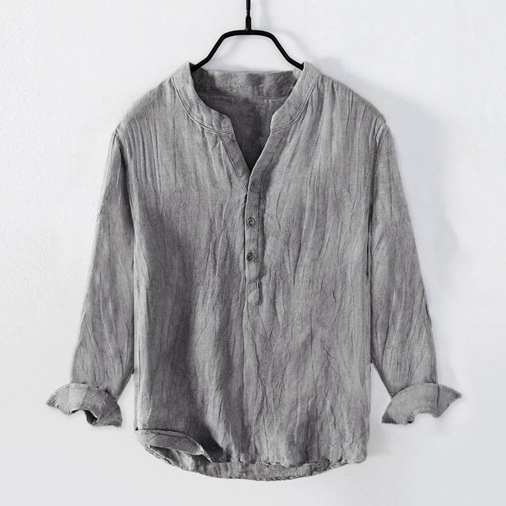 Buddha Stones Color sólido manga corta medio botón camisa lino y algodón hombres ropa - Manga larga - Gris - US/UK/AU50, EU60 (5XL) - image 25
