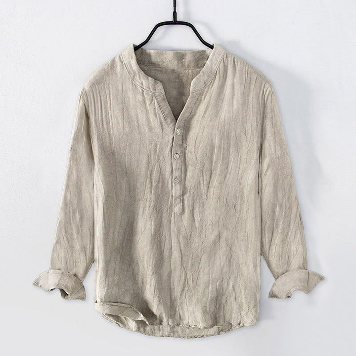 Buddha Stones Color sólido manga corta medio botón camisa lino y algodón hombres ropa - Manga larga - Lino - US/UK/AU50, EU60 (5XL) - image 29