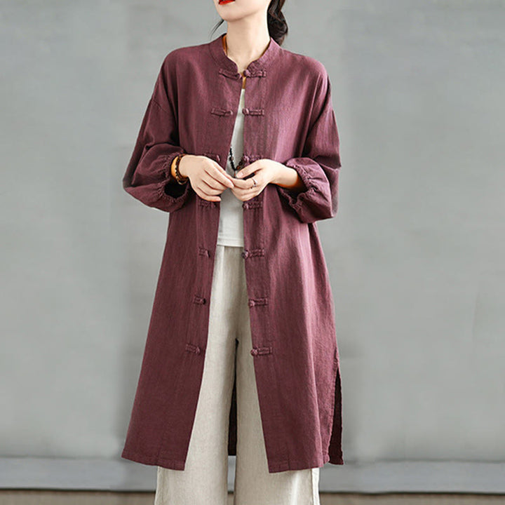 Abrigo informal de mujer con botones de rana y bolsillos, estampado de Buddha Stones. - image 1