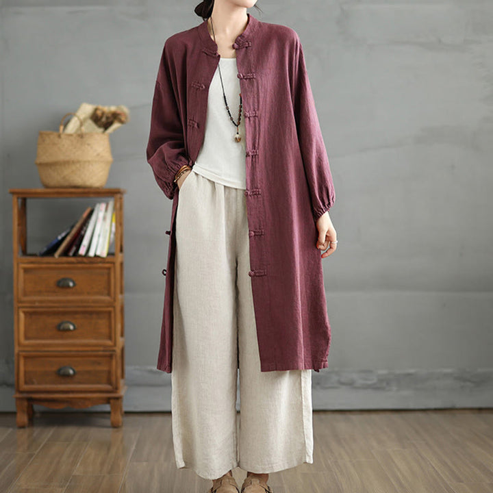 Abrigo informal de mujer con botones de rana y bolsillos, estampado de Buddha Stones. - image 3