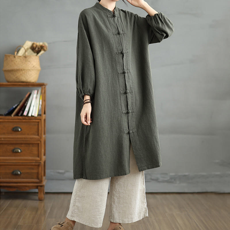 Abrigo informal de mujer con botones de rana y bolsillos, estampado de Buddha Stones. - image 10