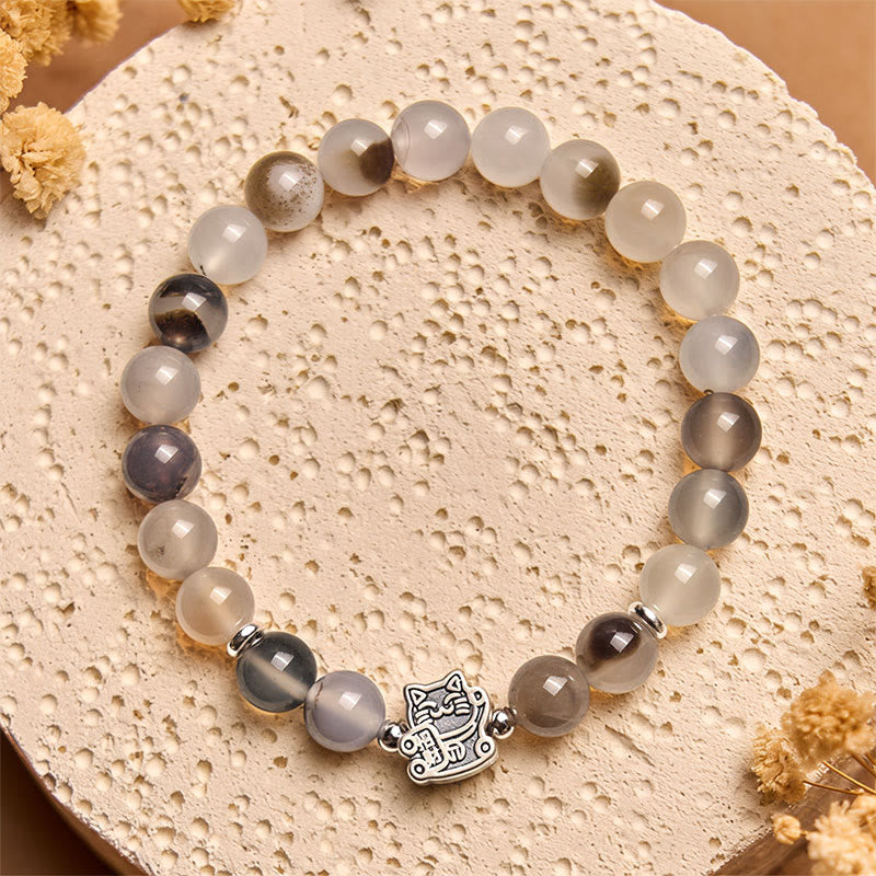 Pulsera de protección de ágata natural con diseño de gato calicó de plata de ley 925 Buddha Stones - image 2