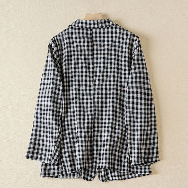 Chaqueta de algodón de manga larga con solapa y bolsillos para mujer con estampado a cuadros Buddha Stones Commute - image 8