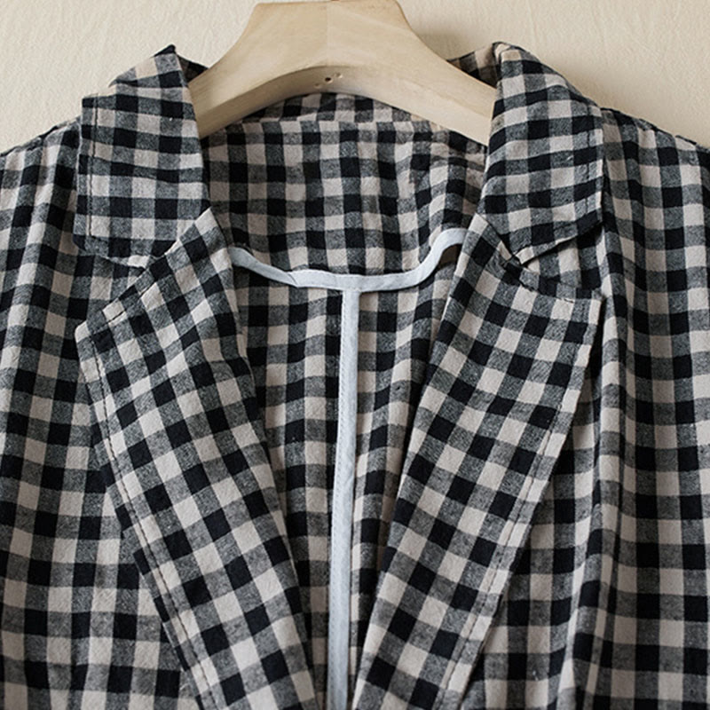 Chaqueta de algodón de manga larga con solapa y bolsillos para mujer con estampado a cuadros Buddha Stones Commute - image 11