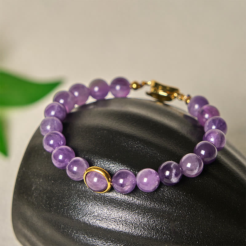 Pulsera con hebilla de cuentas de amatista natural de Buddha Stones que alivia el estrés - Hebilla de amatista y oro (circunferencia de la muñeca: 14-16 cm) - image 0