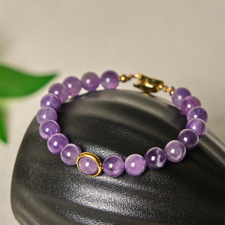 Pulsera con hebilla de cuentas de amatista natural de Buddha Stones que alivia el estrés - Hebilla de amatista y oro (circunferencia de la muñeca: 14-16 cm) - image 0