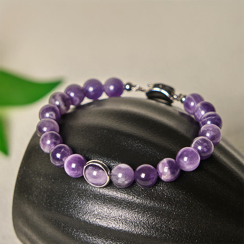 Pulsera con hebilla de cuentas de amatista natural de Buddha Stones que alivia el estrés - Hebilla de amatista y plata (circunferencia de la muñeca: 14-16 cm) - image 7