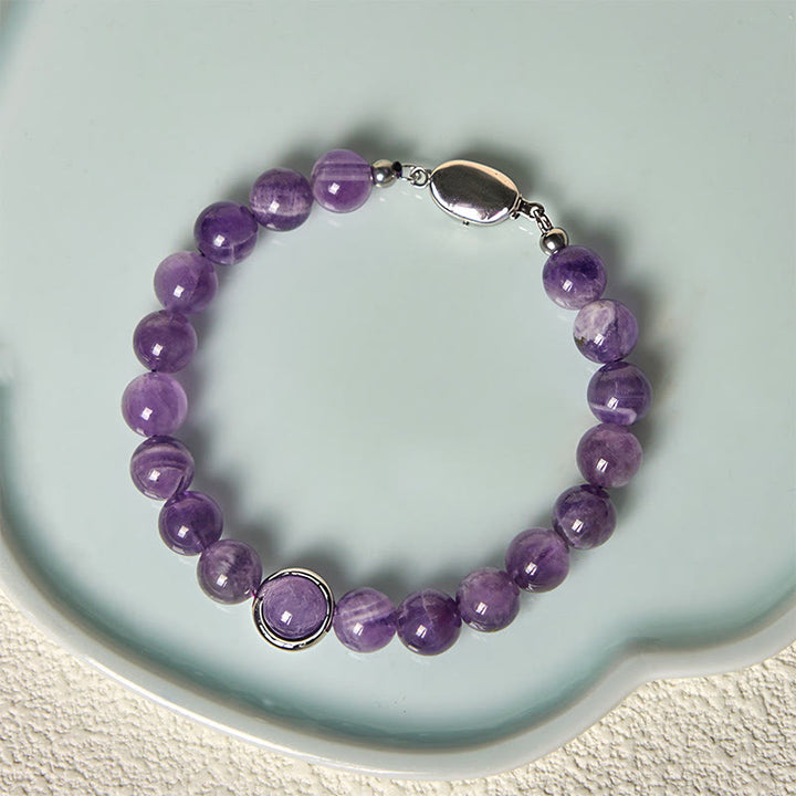 Pulsera con hebilla de cuentas de amatista natural de Buddha Stones que alivia el estrés - image 9