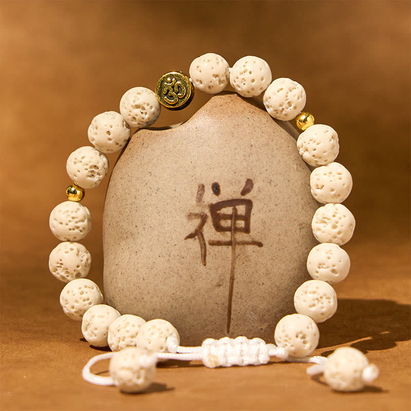 Pulsera de piedra de lava blanca con símbolo Om y Buddha Stones para la calma y la curación - image 1