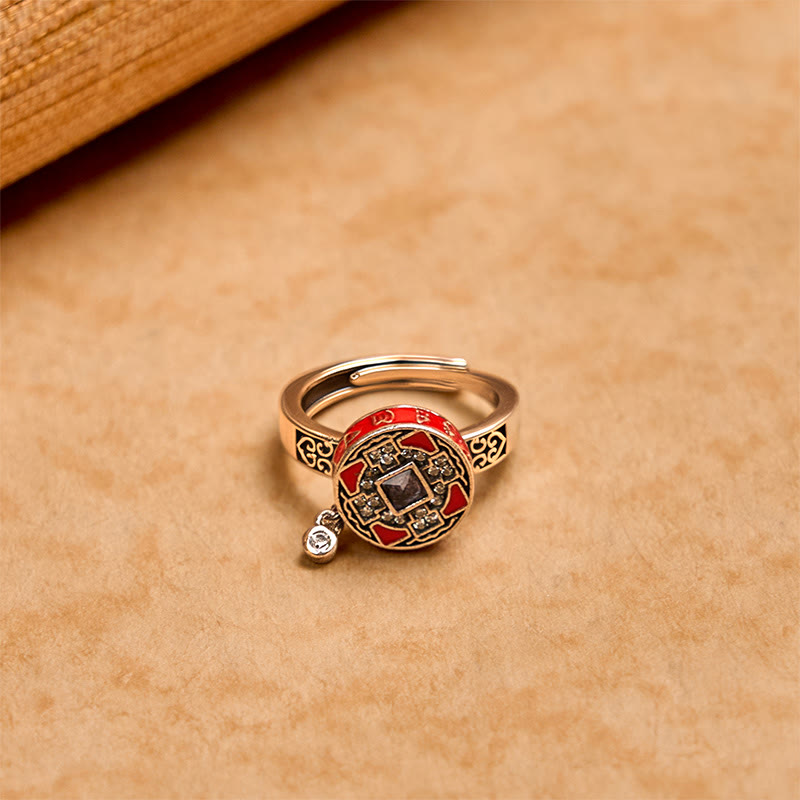 Anillo de riqueza giratorio con rueda de oración de cobre Om Mani Padme Hum y Buddha Stones - image 2