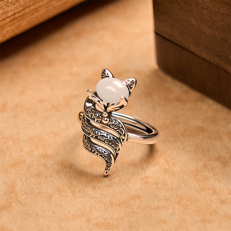 Anillo curativo abierto con cabeza de zorro de cobre y Buddha Stones - Cabeza de zorro de cobre - image 0