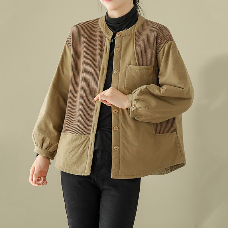 Chaqueta de algodón de manga larga con bolsillo para mujer, diseño de patchwork liso, de Buddha Stones Commute - image 2