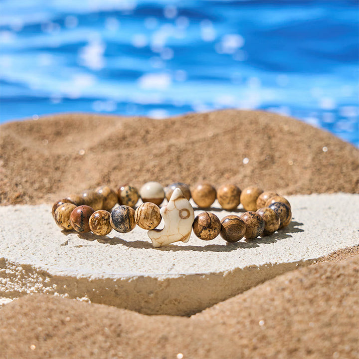 Pulsera de equilibrio espiritual con delfín y piedras naturales de Buddha Stones - Imagen de jaspe (circunferencia de la muñeca: 15-18 cm) - image 0