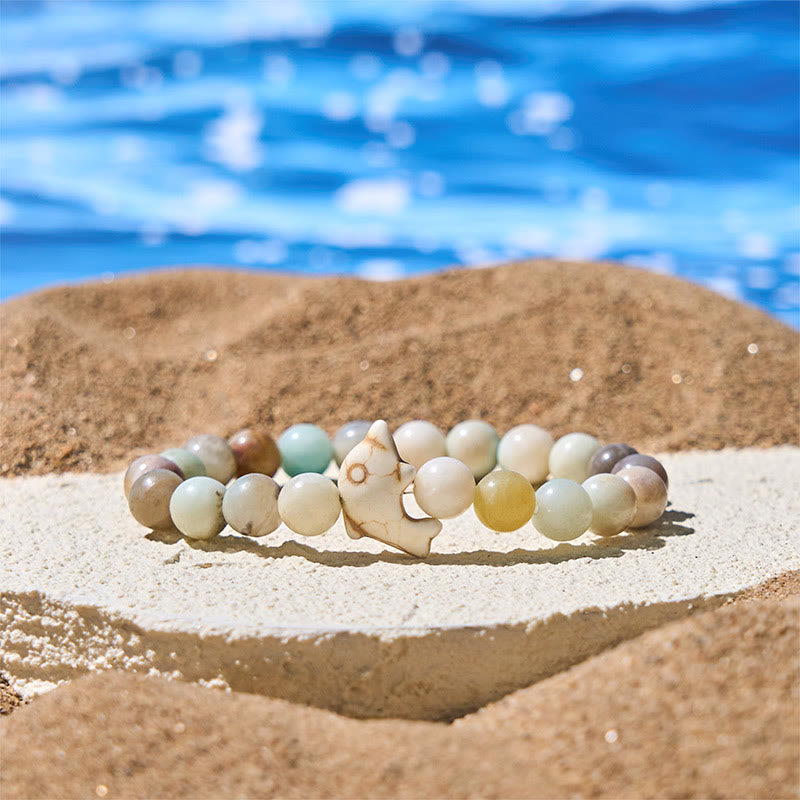 Pulsera de equilibrio espiritual con delfín y piedras naturales de Buddha Stones - Amazonita (circunferencia de la muñeca: 15-18 cm) - image 8