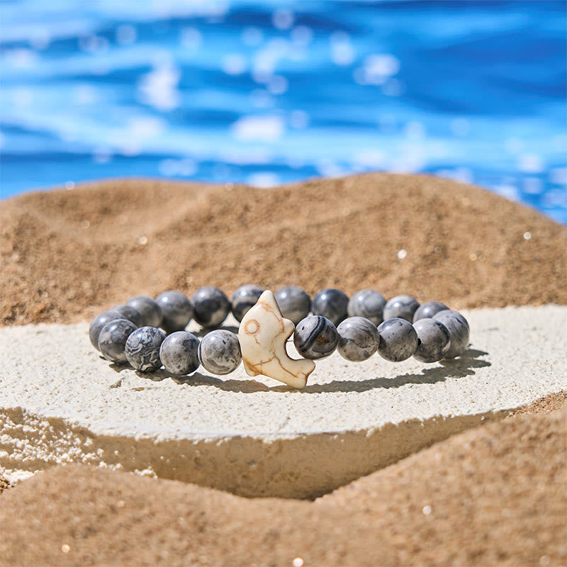 Pulsera de equilibrio espiritual con delfín y piedras naturales de Buddha Stones - Jaspe gris (circunferencia de la muñeca: 15-18 cm) - image 16