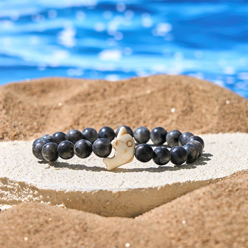 Pulsera de equilibrio espiritual con delfín y piedras naturales de Buddha Stones - Piedra negra brillante (circunferencia de la muñeca: 15-18 cm) - image 20
