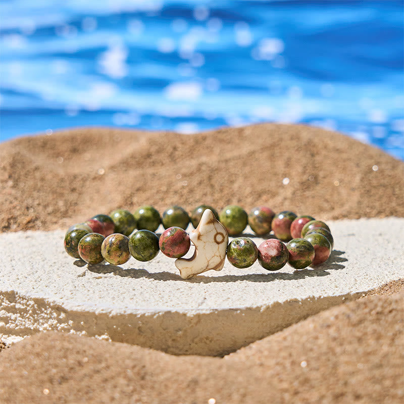 Pulsera de equilibrio espiritual con delfín y piedras naturales de Buddha Stones - Unakita (circunferencia de la muñeca: 15-18 cm) - image 24
