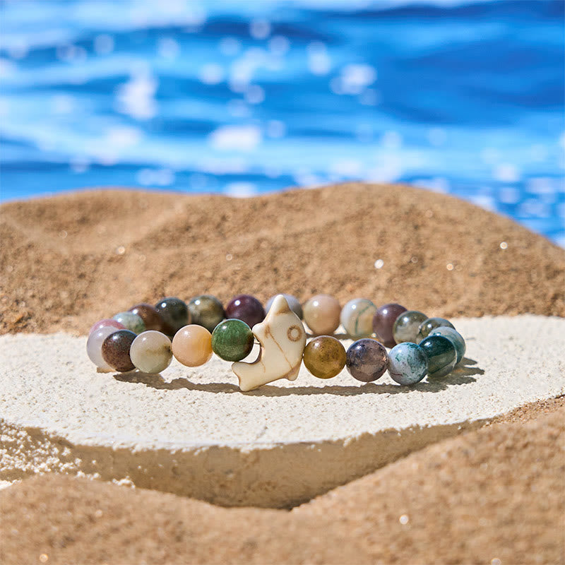 Pulsera de equilibrio espiritual con delfín y piedras naturales de Buddha Stones - Ágata de la India (circunferencia de la muñeca: 15-18 cm) - image 28