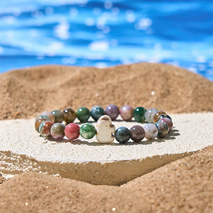 Pulsera de elefante de fuerza espiritual con Buddha Stones y varias piedras naturales - Ágata de la India (circunferencia de la muñeca: 15-18 cm) - image 29
