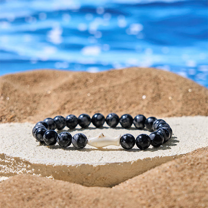 Pulsera de la sabiduría del tiburón con piedra de ágata natural de Buddha Stones - Ágata gris (circunferencia de la muñeca: 15-18 cm) - image 0