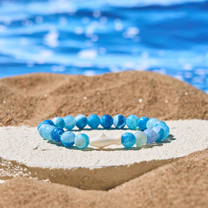 Pulsera de la sabiduría del tiburón con piedra de ágata natural de Buddha Stones - Ágata craquelada azul (circunferencia de la muñeca: 15-18 cm) - image 4