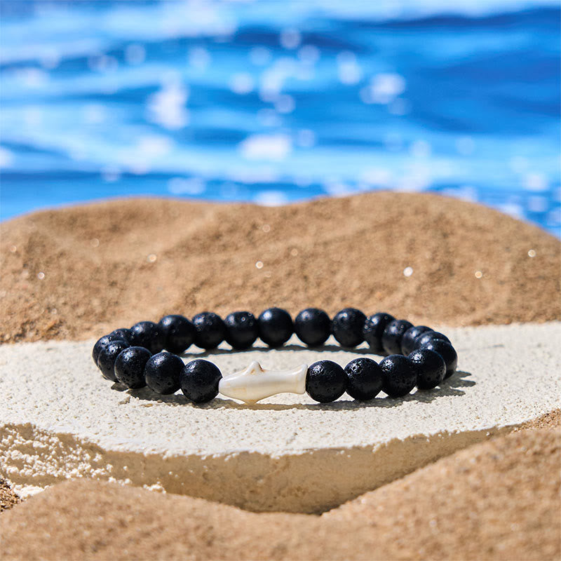 Pulsera de la sabiduría del tiburón con piedra de ágata natural de Buddha Stones - Roca de lava (circunferencia de la muñeca: 15-18 cm) - image 15