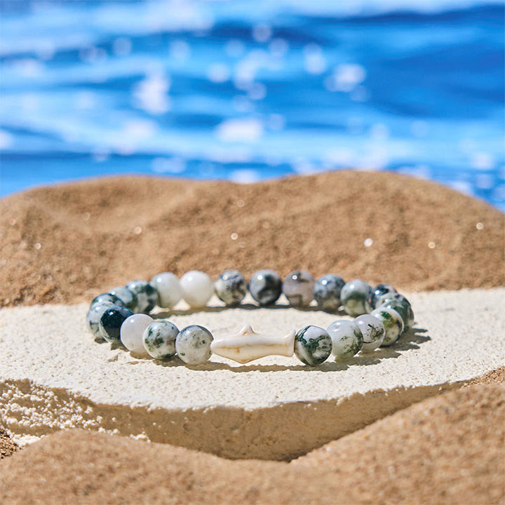 Pulsera de la sabiduría del tiburón con piedra de ágata natural de Buddha Stones - Ágata verde (circunferencia de la muñeca: 15-18 cm) - image 11
