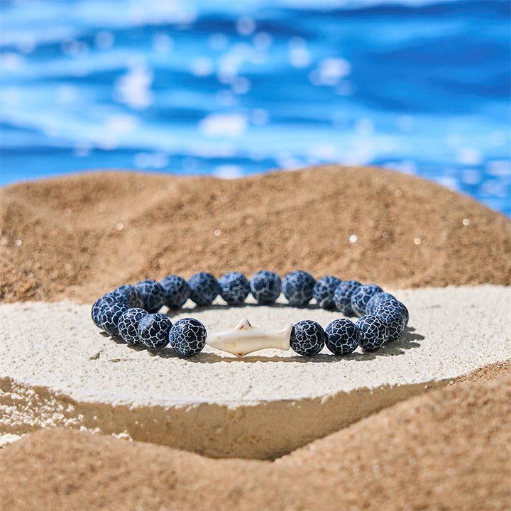 Pulsera de la sabiduría del tiburón con piedra de ágata natural de Buddha Stones - Ágata craquelada azul oscuro (circunferencia de la muñeca: 15-18 cm) - image 7