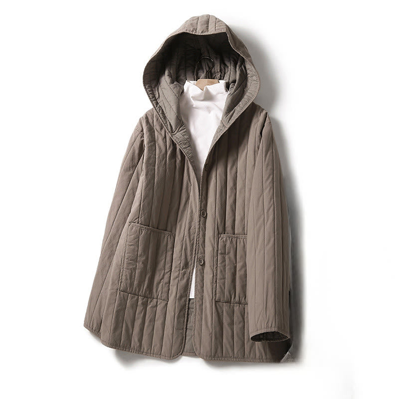 Chaqueta con capucha de algodón de manga larga para mujer, con diseño de Buddha Stones y acolchado de cordón, y bolsillo - Broncearse - US8-10，UK/AU12-14，EU40-42 (2XL) - image 0