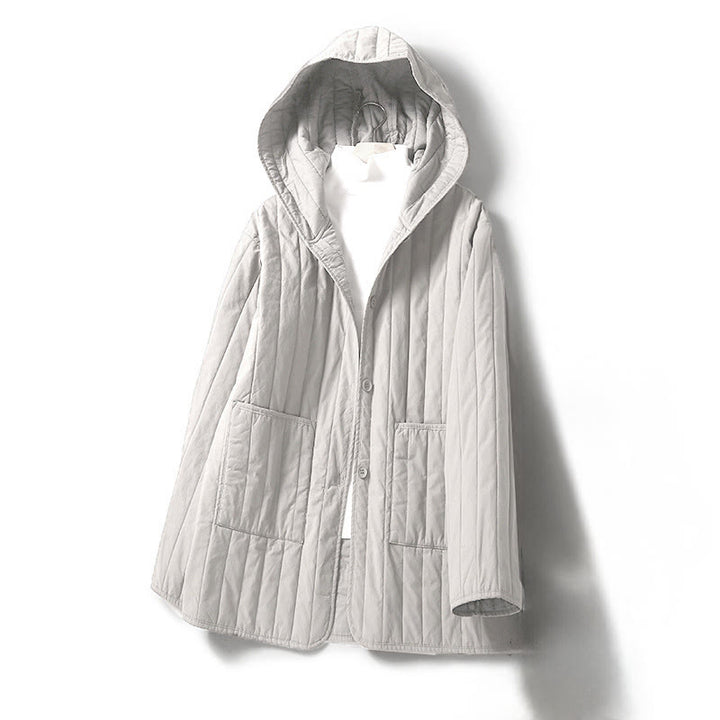 Chaqueta con capucha de algodón de manga larga para mujer, con diseño de Buddha Stones y acolchado de cordón, y bolsillo - Humo blanco - US8-10，UK/AU12-14，EU40-42 (2XL) - image 15
