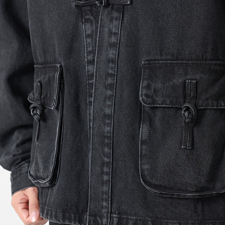 Chaqueta de algodón de manga larga para hombre con diseño de botones de mezclilla y bolsillos de Buddha Stones - image 10