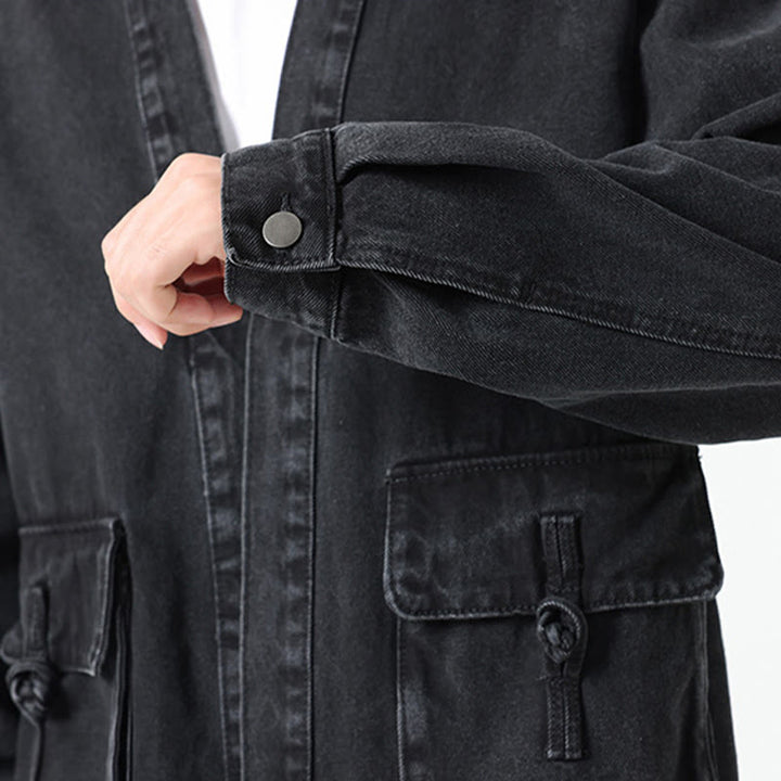 Chaqueta de algodón de manga larga para hombre con diseño de botones de mezclilla y bolsillos de Buddha Stones - image 9