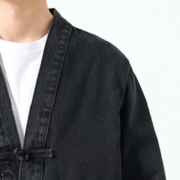 Chaqueta de algodón de manga larga para hombre con diseño de botones de mezclilla y bolsillos de Buddha Stones - image 8