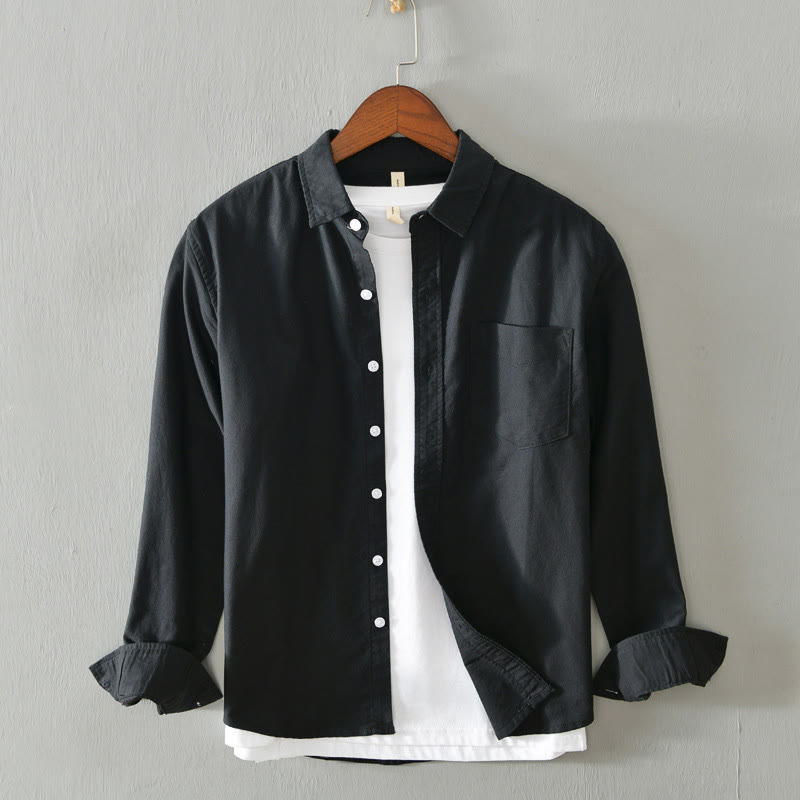 Camisa de algodón para hombre con diseño de botones y manga larga en color liso con Buddha Stones - Negro - US/UK/AU40, UE50 (3XL) - image 4