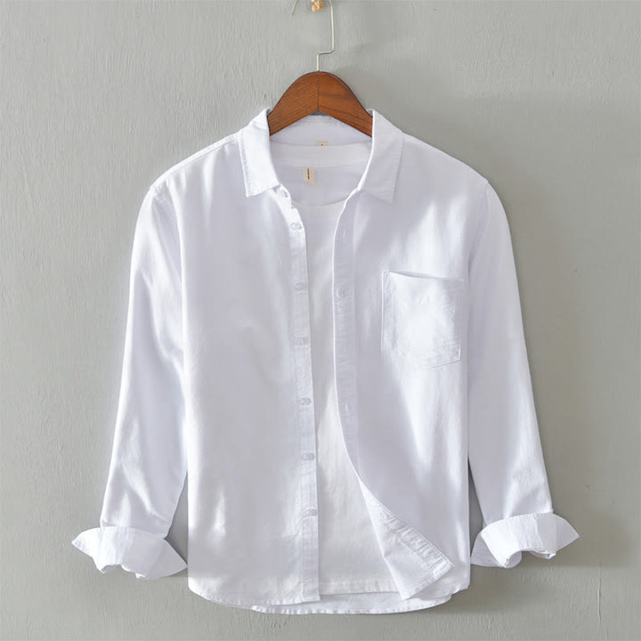 Camisa de algodón para hombre con diseño de botones y manga larga en color liso con Buddha Stones - Blanco - US/UK/AU40, UE 50 (3XL) - image 3
