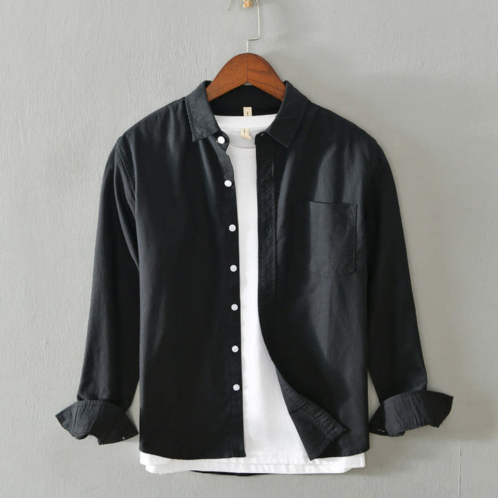 Camisa de algodón para hombre con diseño de botones y manga larga en color liso con Buddha Stones - Negro - US/UK/AU40, UE 50 (3XL) - image 4