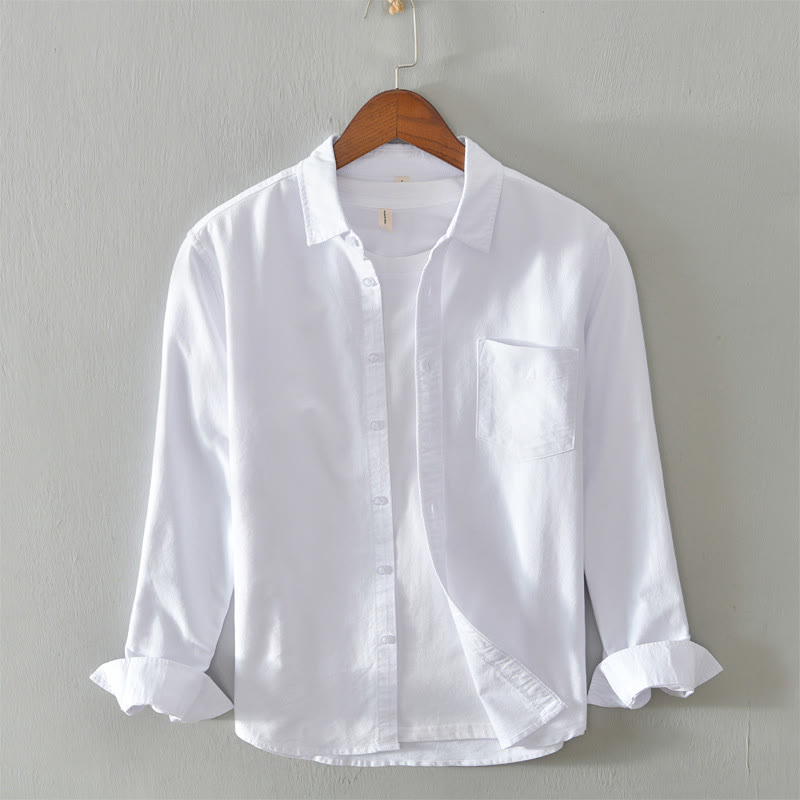 Camisa de algodón para hombre con diseño de botones y manga larga en color liso con Buddha Stones - Blanco - US/UK/AU40, UE50 (3XL) - image 3