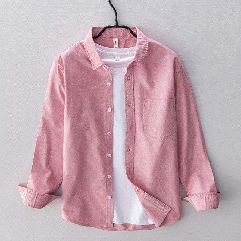 Camisa de algodón para hombre con diseño de botones y manga larga en color liso con Buddha Stones - Rosa - US/UK/AU40, UE 50 (3XL) - image 20