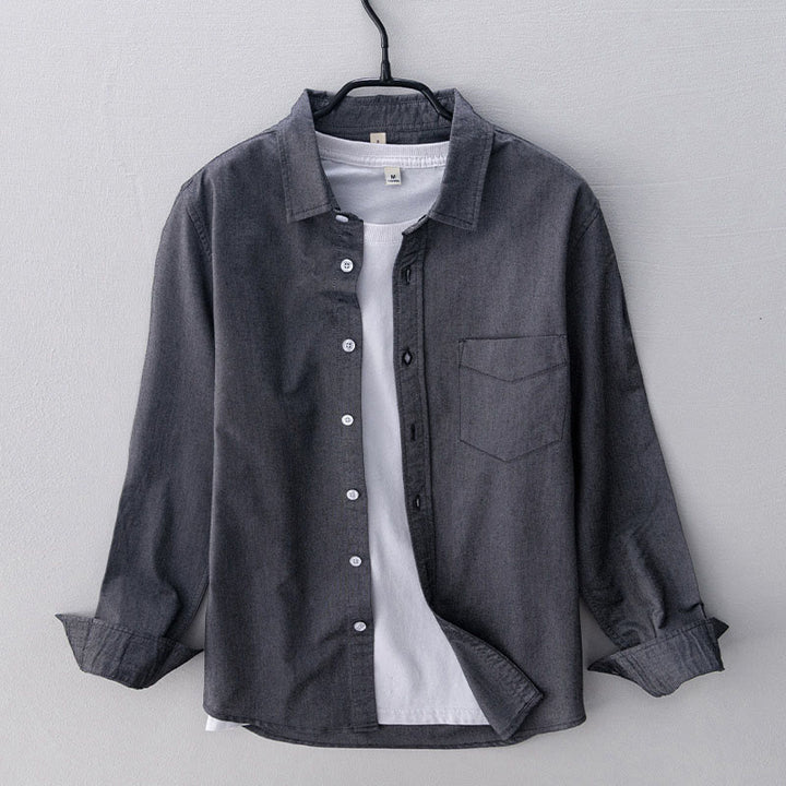 Camisa de algodón para hombre con diseño de botones y manga larga en color liso con Buddha Stones - Gris oscuro - US/UK/AU40, UE50 (3XL) - image 0