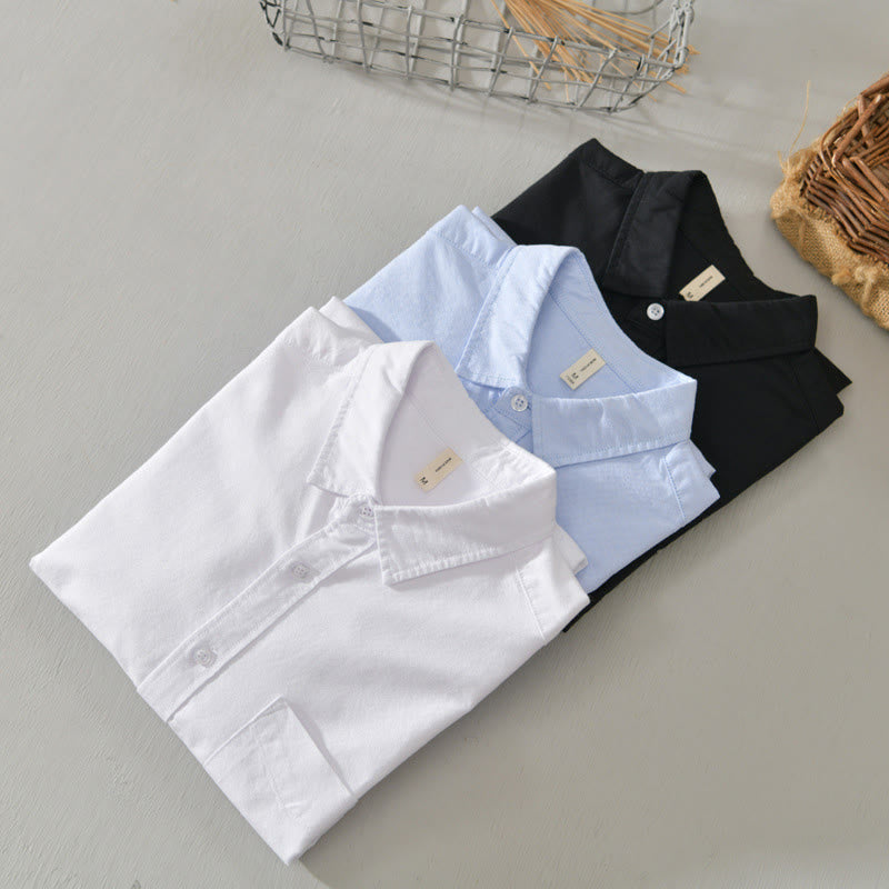 Camisa de algodón para hombre con diseño de botones y manga larga en color liso con Buddha Stones - image 1